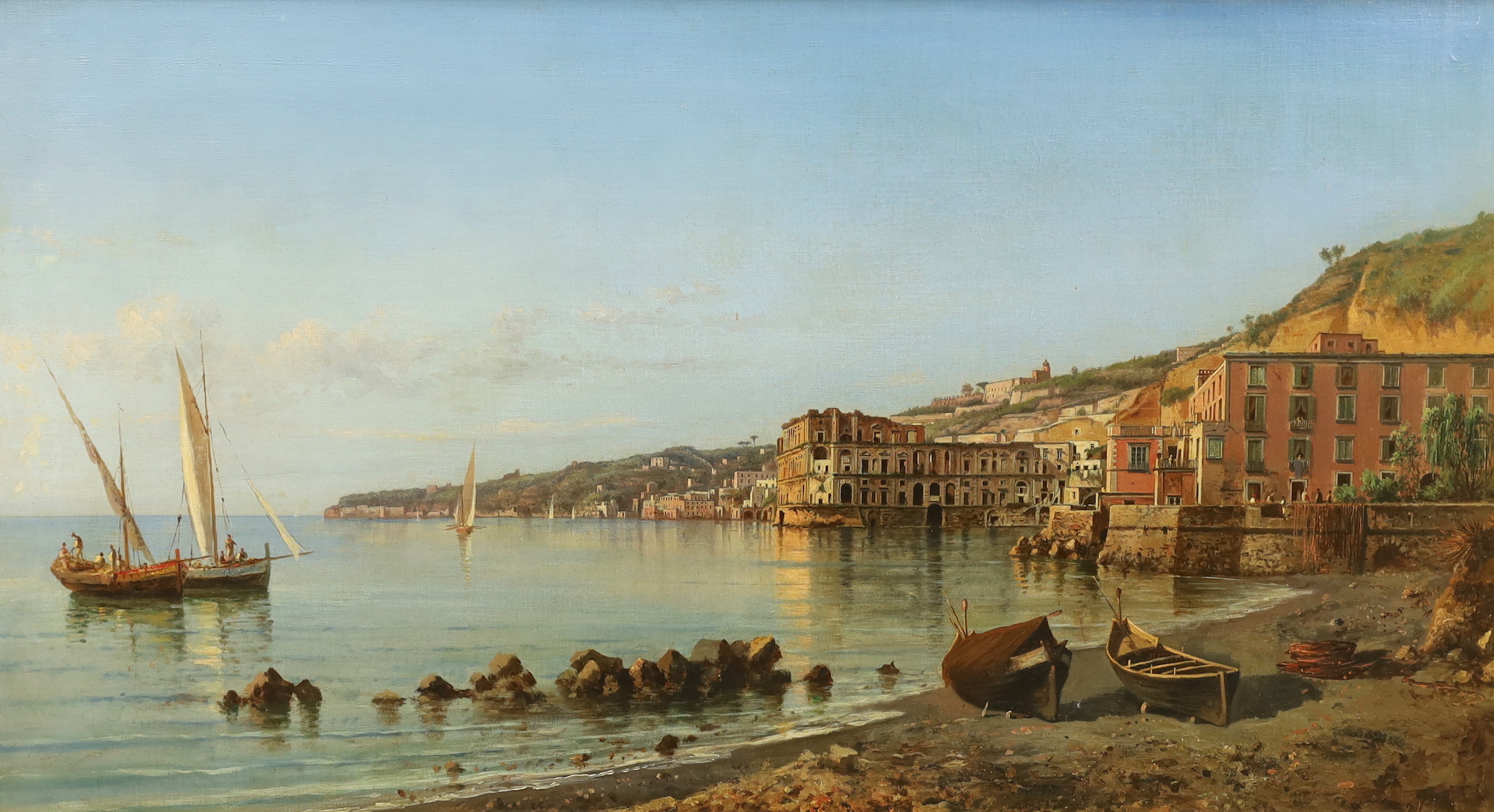 Achille Solari (Italian, 1835-1884), The Gulf of Pozzuoli, oil on canvas, 45 x 81.5cm